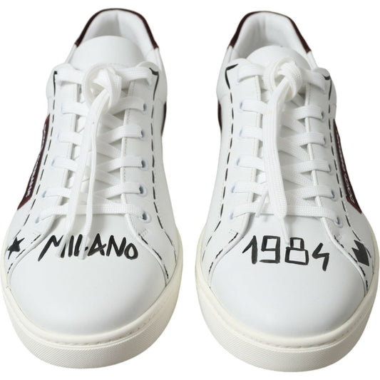 Dolce & Gabbana Exclusive White Bordeaux Low Top Sneakers white-bordeaux-leather-logo-low-top-sneakers-shoes