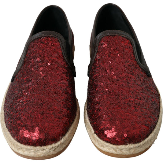 Dolce & Gabbana Red Sequined Leather Loafers red-sequined-loafers-slippers-men-shoes