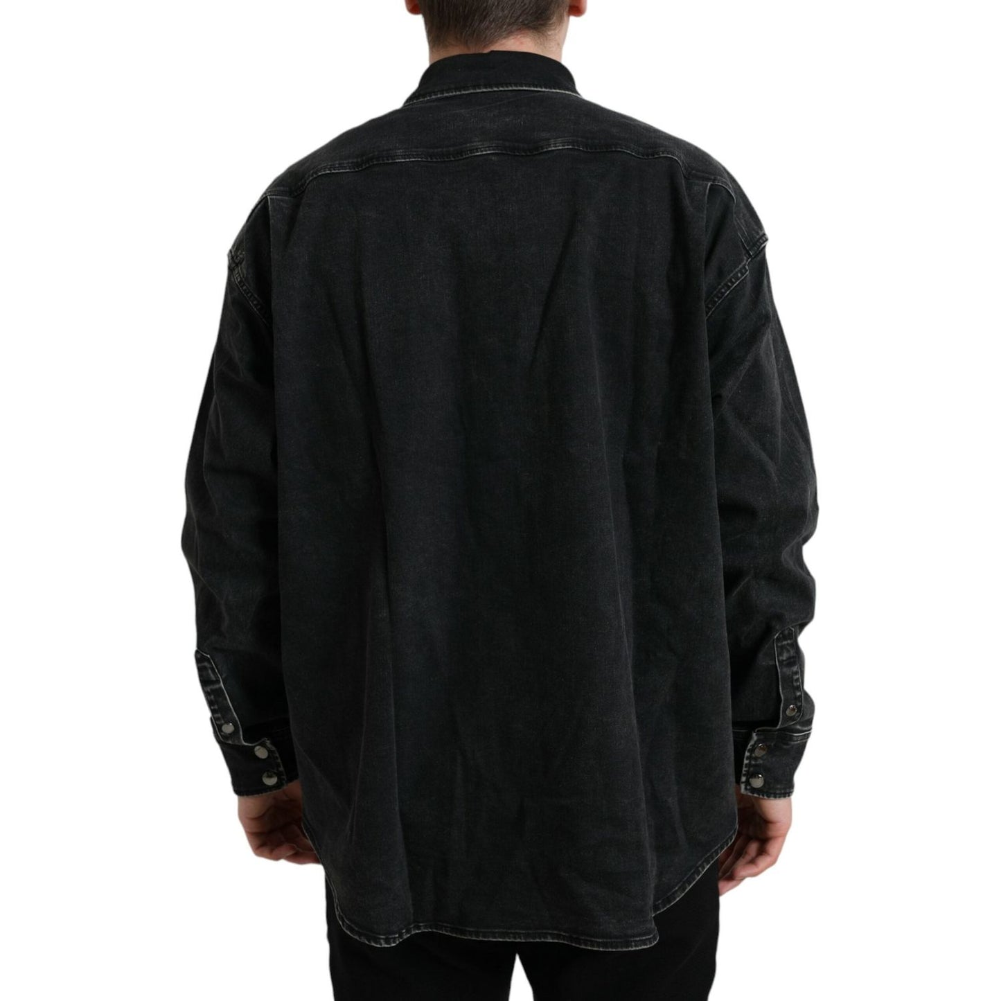 Dolce & Gabbana Black Cotton Long Sleeve Denim Casual Shirt black-cotton-long-sleeve-denim-casual-shirt