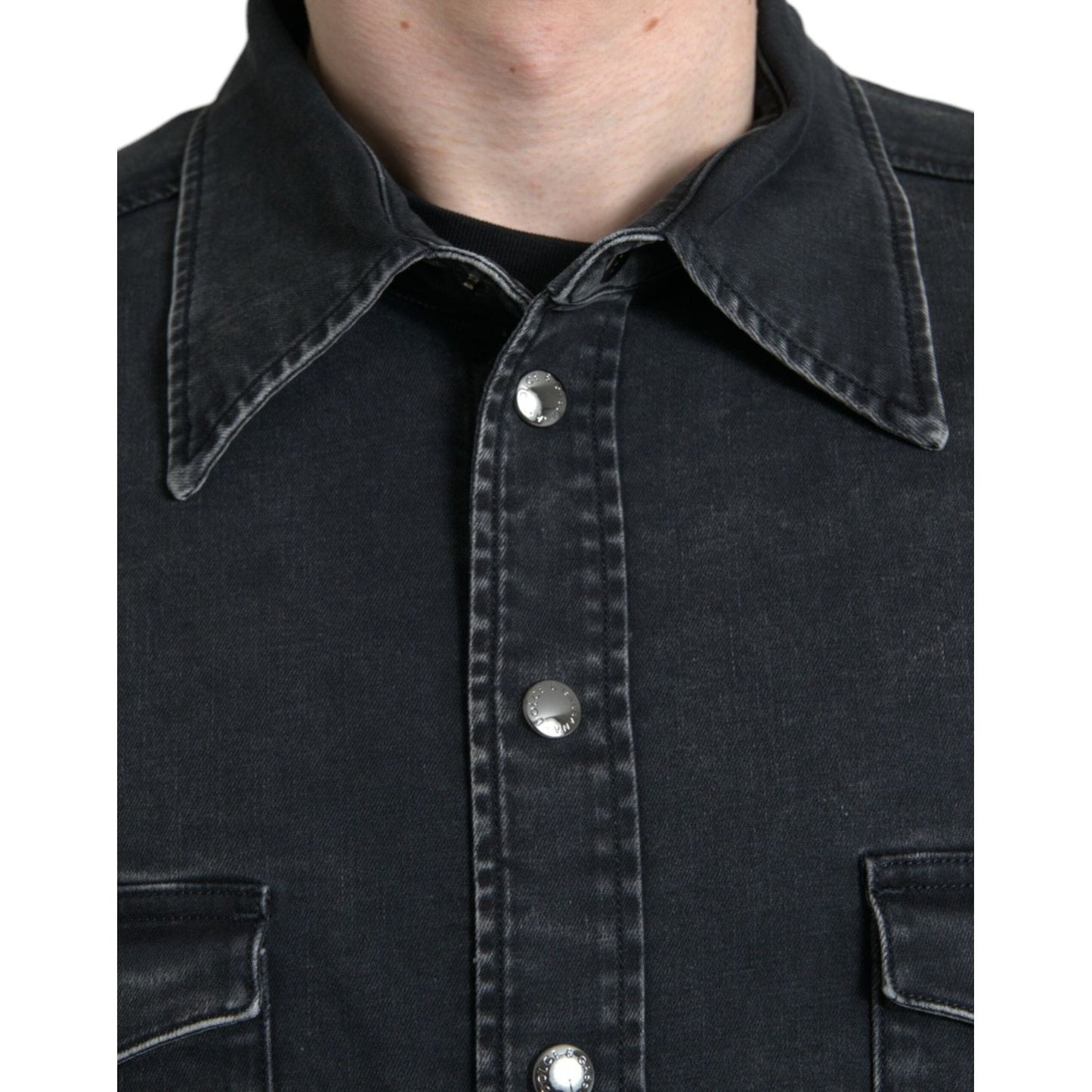 Dolce & Gabbana Black Cotton Long Sleeve Denim Casual Shirt black-cotton-long-sleeve-denim-casual-shirt