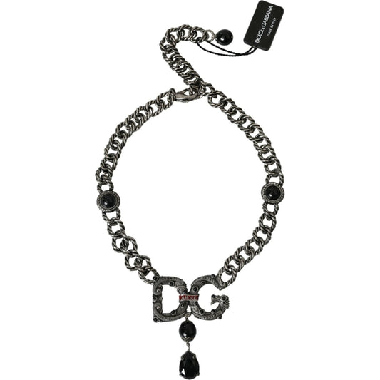Dolce & Gabbana | Silver Tone Brass DG CITY Embellished Jewelry Necklace| McRichard Designer Brands   