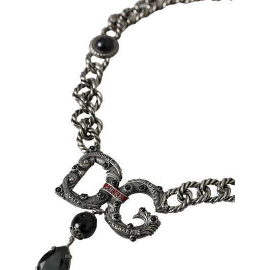 Dolce & Gabbana | Silver Tone Brass DG CITY Embellished Jewelry Necklace| McRichard Designer Brands   