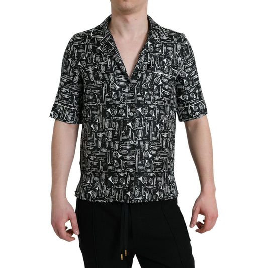 Dolce & GabbanaElegant Silk Polo T-Shirt with Trumpet PrintMcRichard Designer Brands£429.00