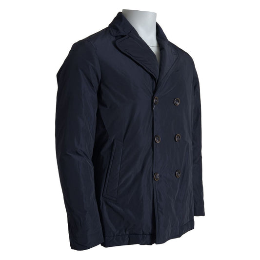 Domenico Tagliente Elegant Double-Breasted Blue Jacket blue-polyester-long-sleeve-jacket-1
