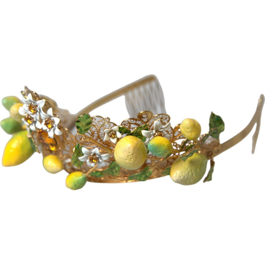 Gold Tone Brass Crystal Sicily Lemon Head Crown Tiara