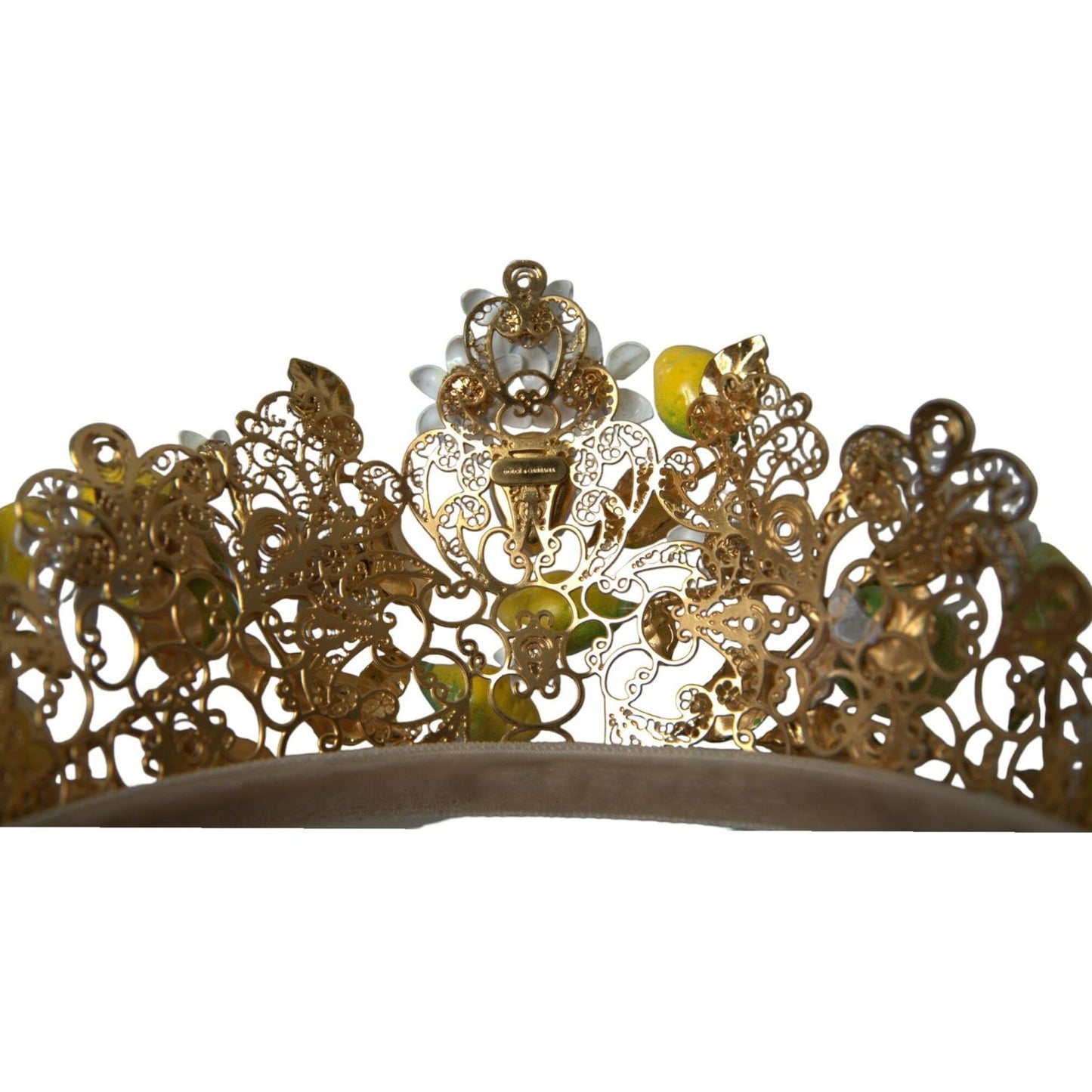 Dolce & Gabbana Gold Tone Brass Crystal Sicily Lemon Head Crown Tiara gold-tone-brass-crystal-sicily-lemon-head-crown-tiara