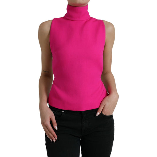 Dolce & Gabbana Elegant Pink Turtleneck Sleeveless Wool Top pink-wool-knit-turtle-neck-backless-tank-top