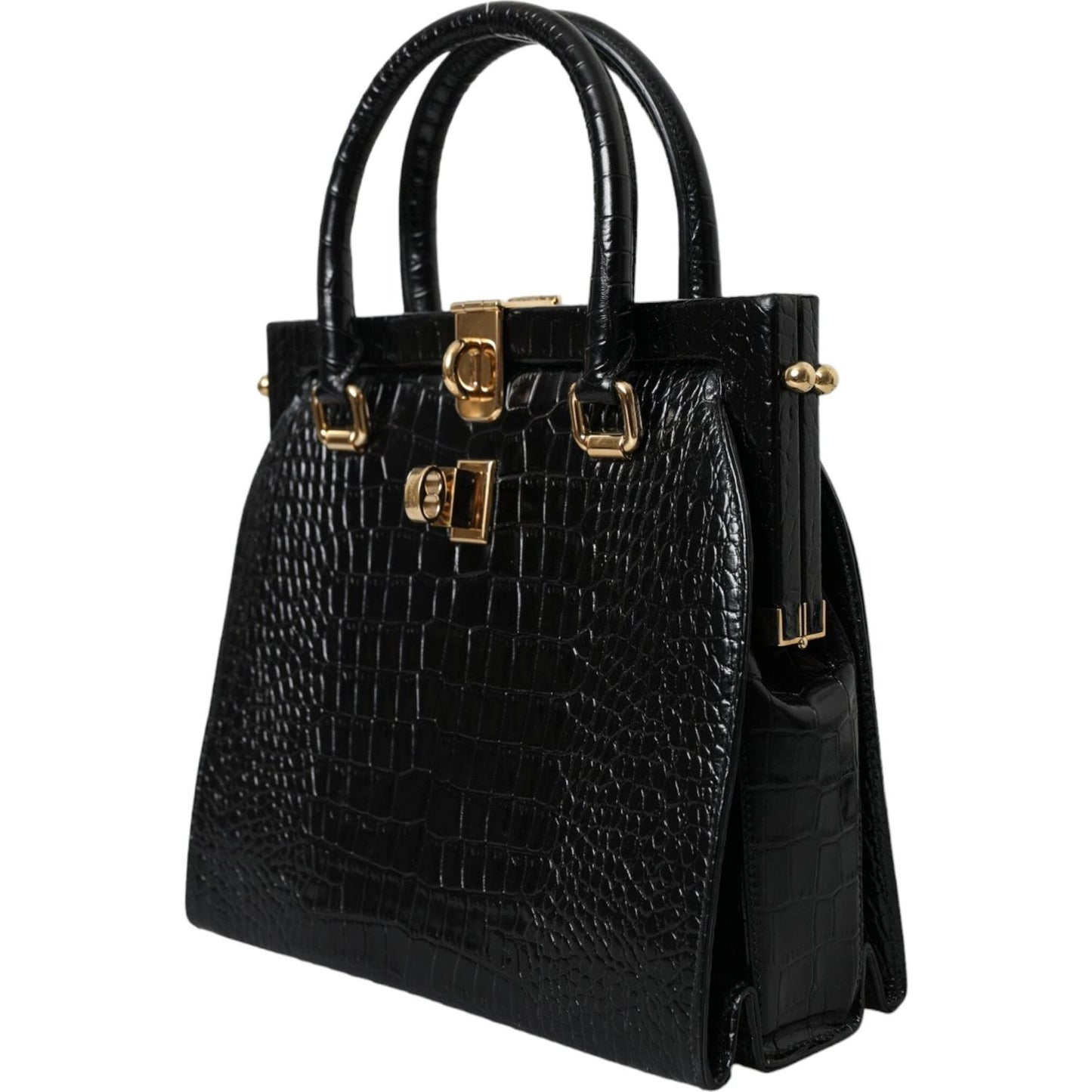 Black Exotic Leather Top Handle Tote Women Bag