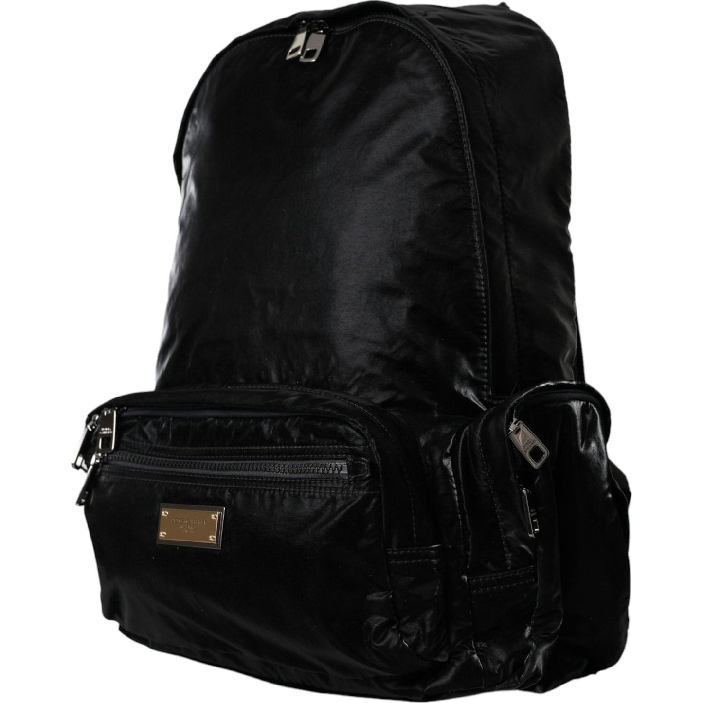 Black Patent Leather Logo Plaque Backpack Bag
