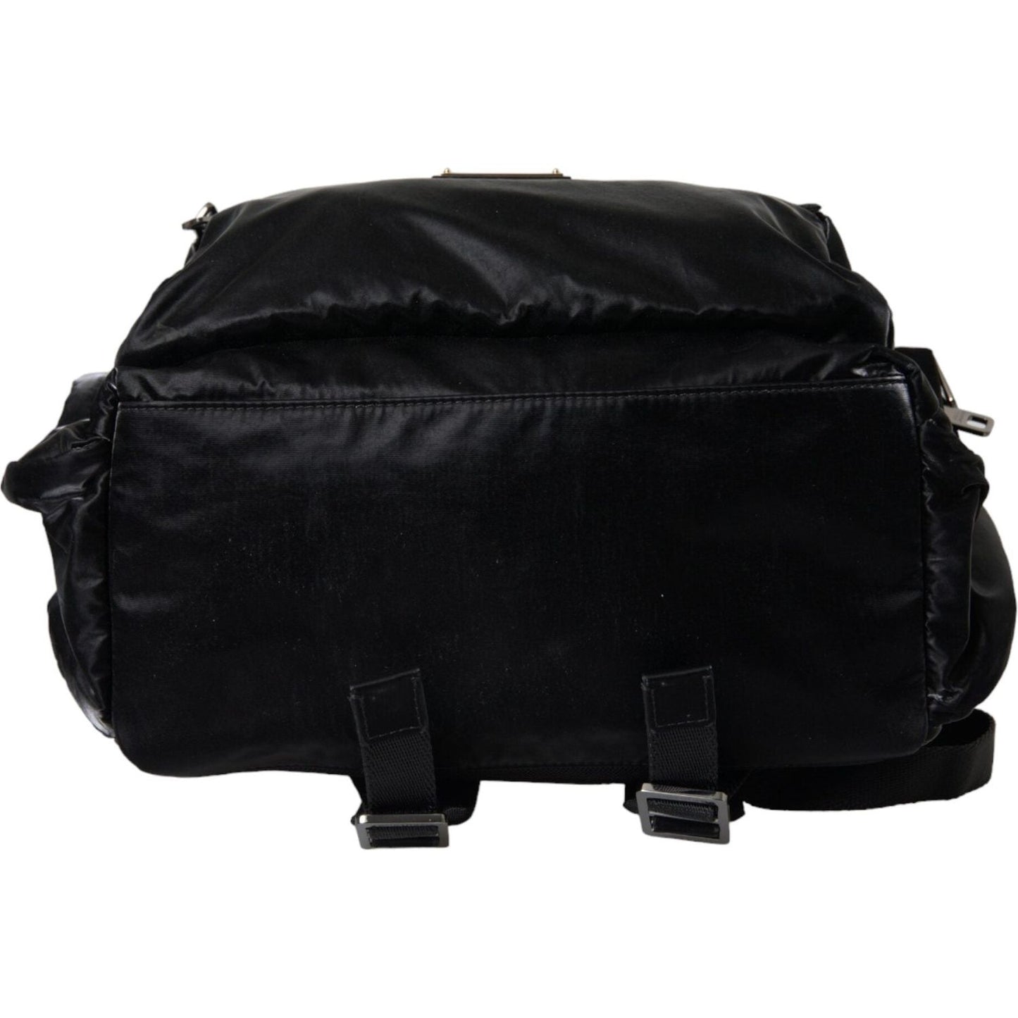 Black Patent Leather Logo Plaque Backpack Bag