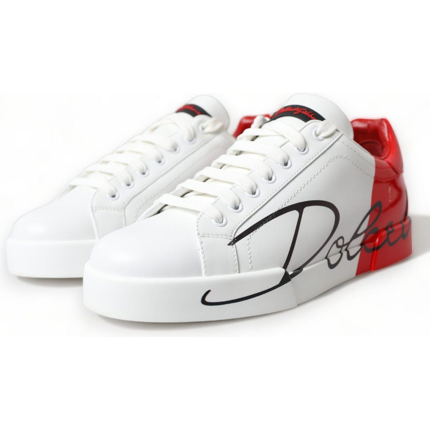 Dolce & Gabbana Chic Red and White Leather Sneakers white-red-leather-logo-low-top-sneakers-men-shoes