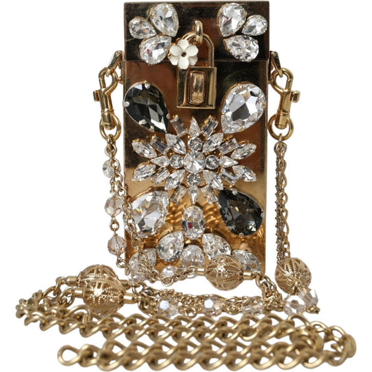 Gold Metal Crystal Embellished Mini Crossbody Bag