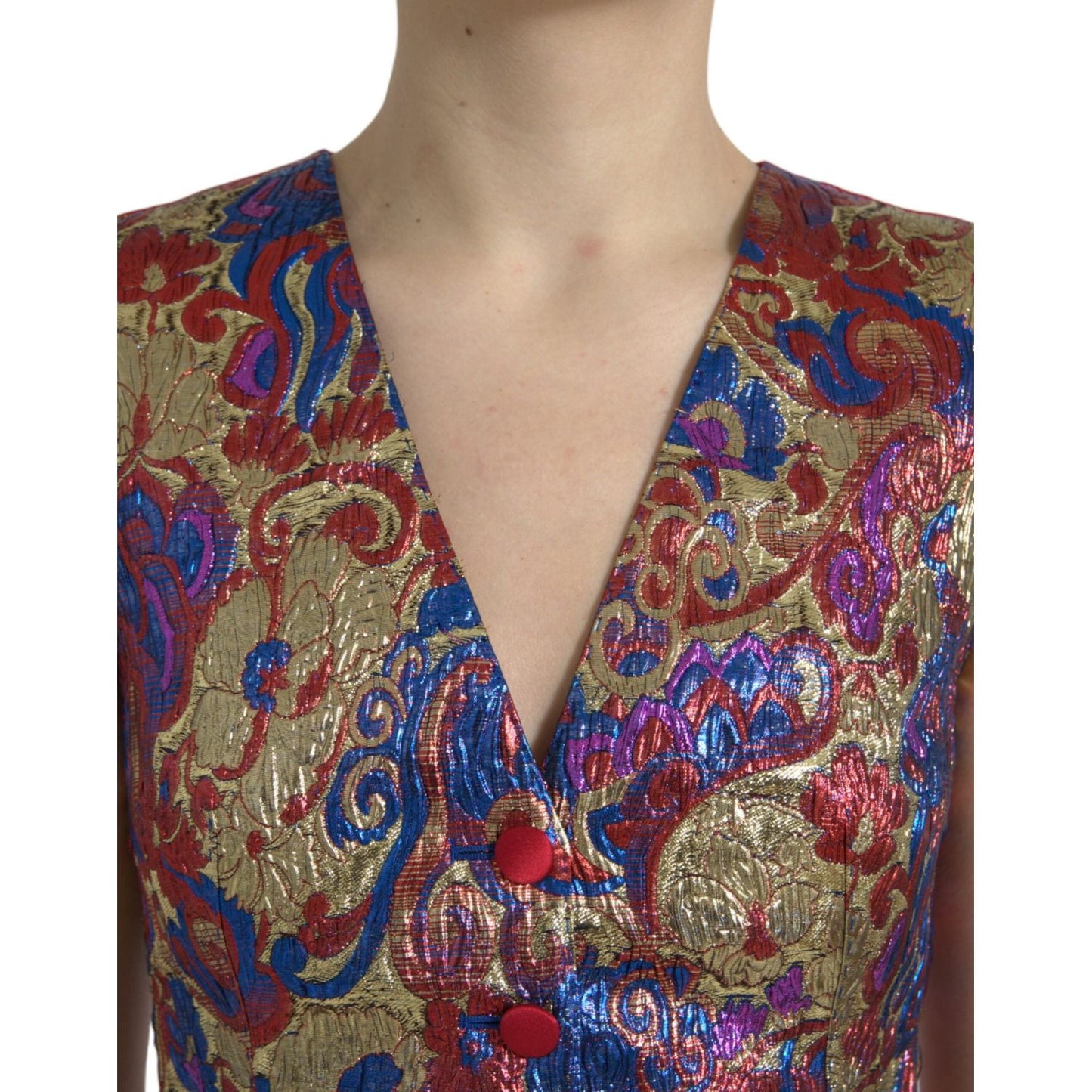 Dolce & Gabbana Multicolor Floral Print Jacquard Waistcoat Vest multicolor-jacquard-button-waistcoat-vest-top