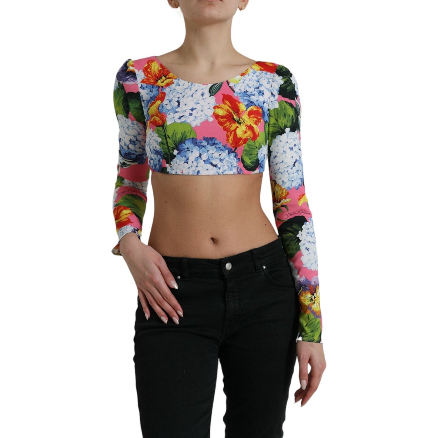 Dolce & Gabbana Floral Elegance Cropped Top multicolor-floral-print-long-sleeves-crop-top