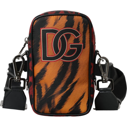 Multicolor Tiger Print Nylon Logo Cross Body Bag