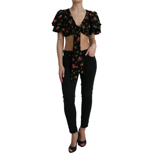Dolce & Gabbana Floral Print Cropped Top Luxe Fashion black-floral-print-short-sleeves-cropped-top