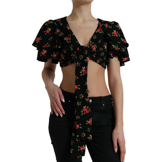Dolce & Gabbana Floral Print Cropped Top Luxe Fashion black-floral-print-short-sleeves-cropped-top