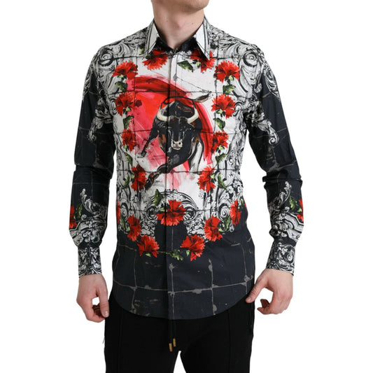 Dolce & Gabbana | Slim Fit Floral Bull Cotton Dress Shirt| McRichard Designer Brands   