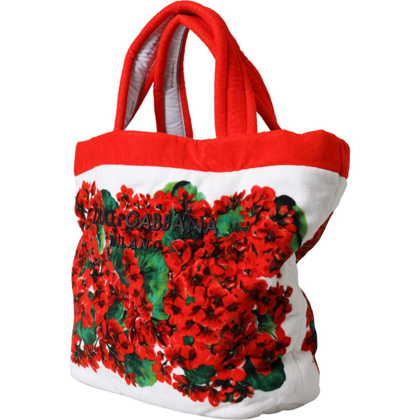 White Red Floral Canvas Logo Shopping Tote Bag