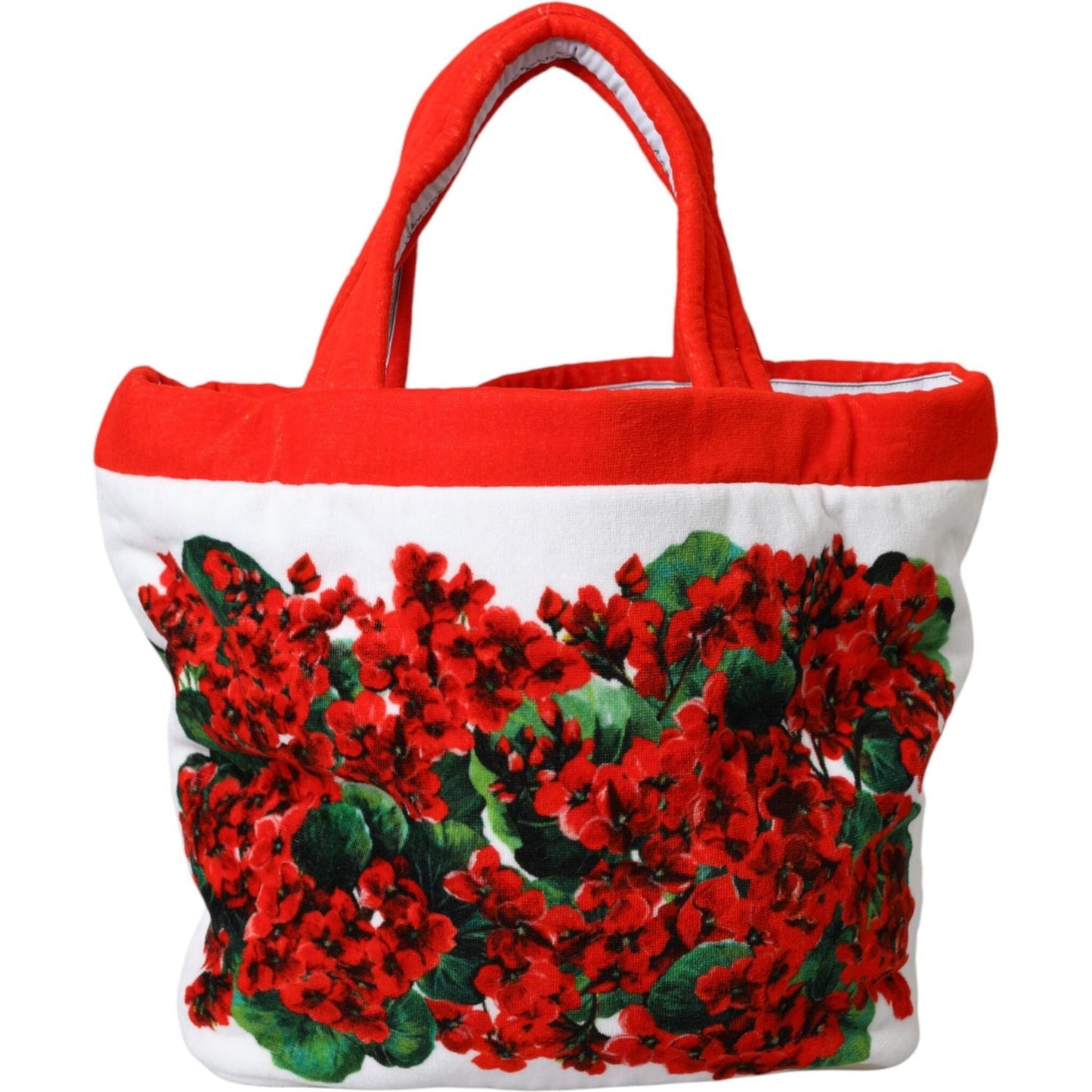 White Red Floral Canvas Logo Shopping Tote Bag