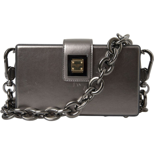 Metallic Gray Calfskin Leather DG BOX Shoulder Bag