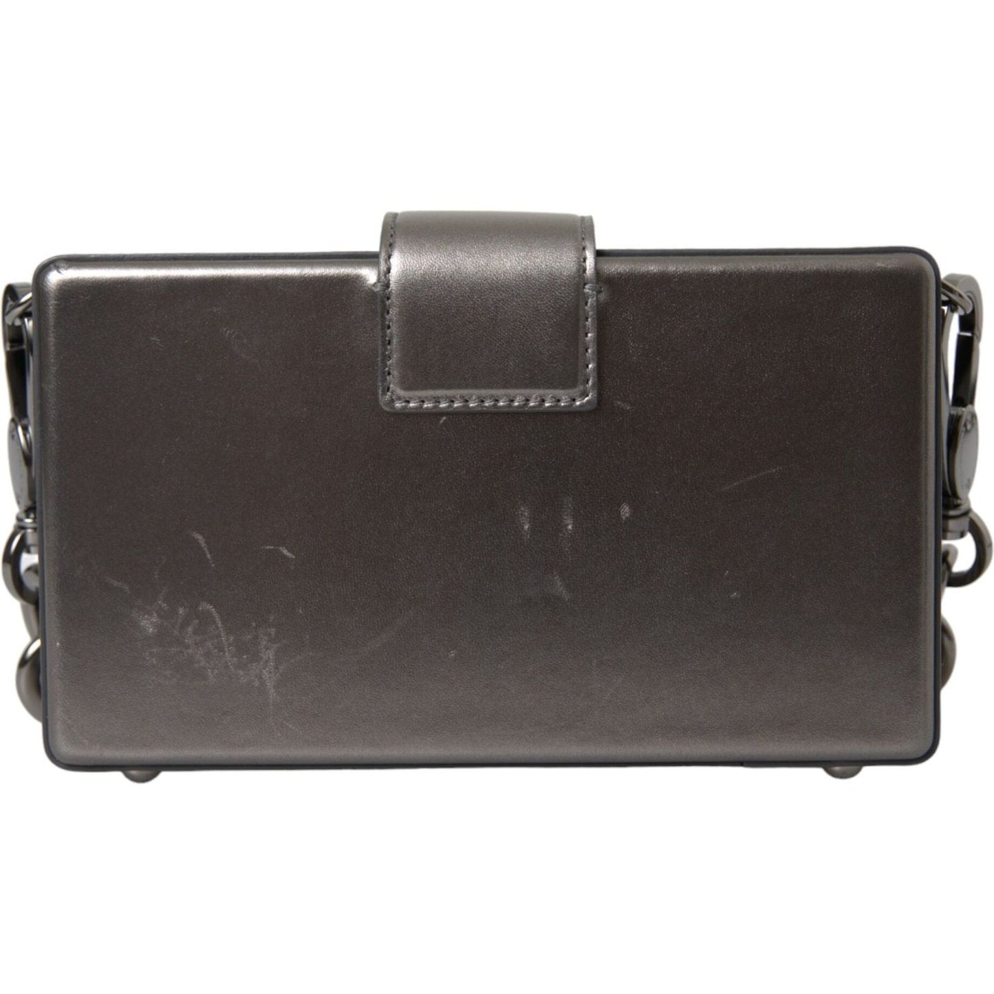Metallic Gray Calfskin Leather DG BOX Shoulder Bag
