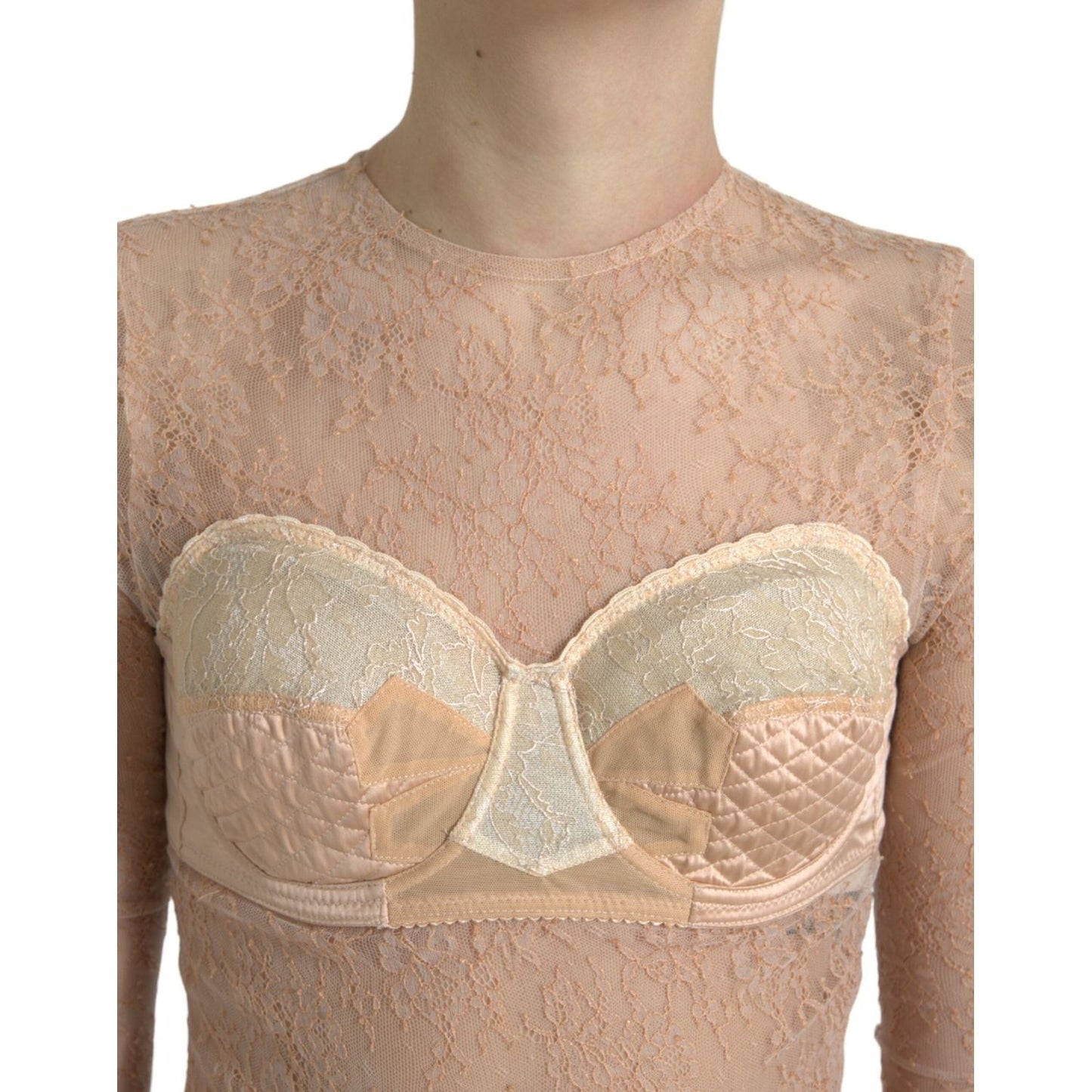 Dolce & Gabbana Elegant Lace Bustier Cropped Top beige-nylon-floral-lace-bustier-cropped-top