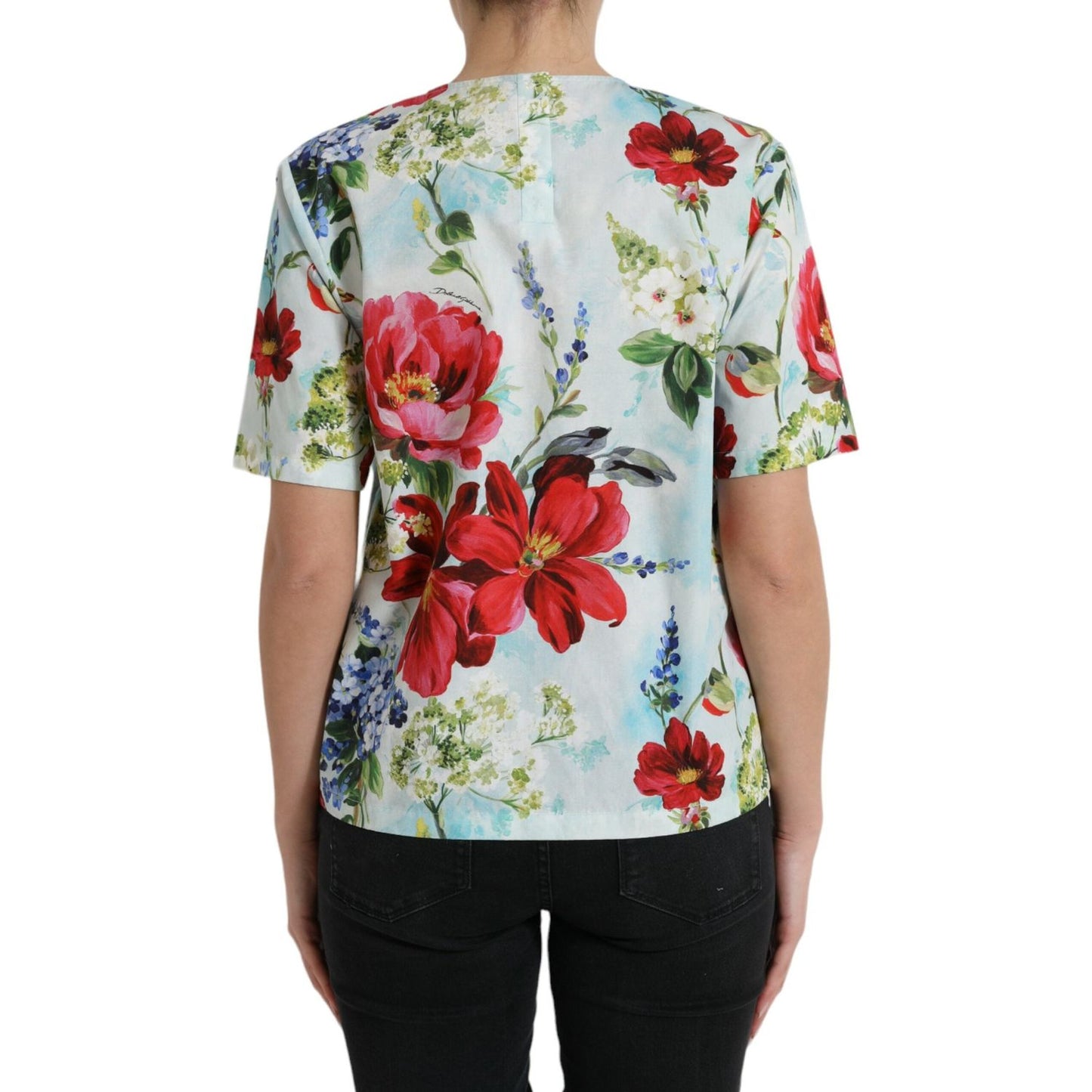 Dolce & Gabbana Chic Floral Round Neck Cotton Top multicolor-floral-cotton-round-neck-blouse-top