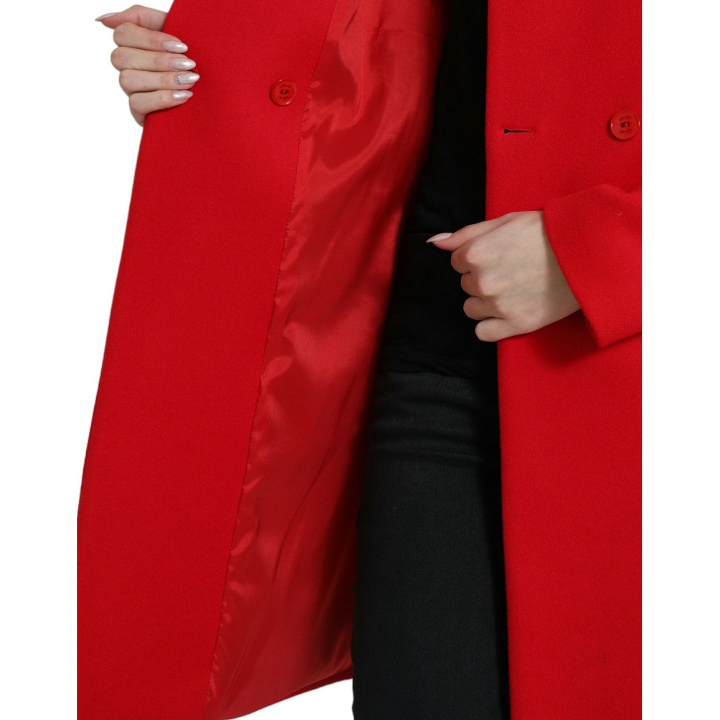 Liu Jo Elegant Red Double Breasted Long Coat red-wool-double-breasted-long-sleeves-coat-jacket