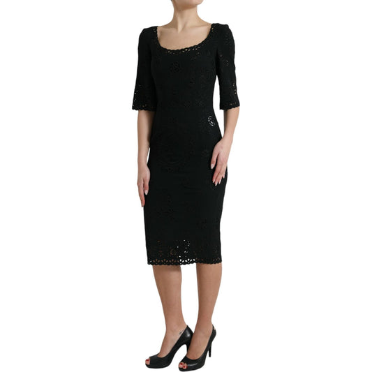 Dolce & Gabbana | Black Floral Lace Bodycon Midi Dress| McRichard Designer Brands   