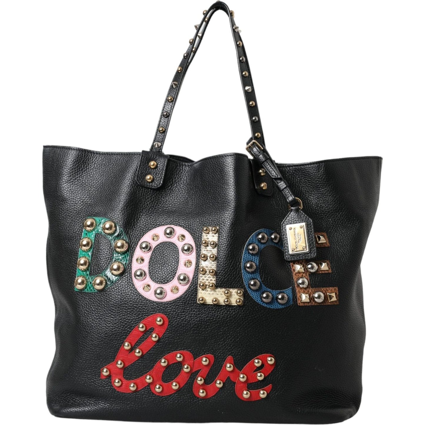 Black BEATRICE Leather Embellished Shopping Tote Bag