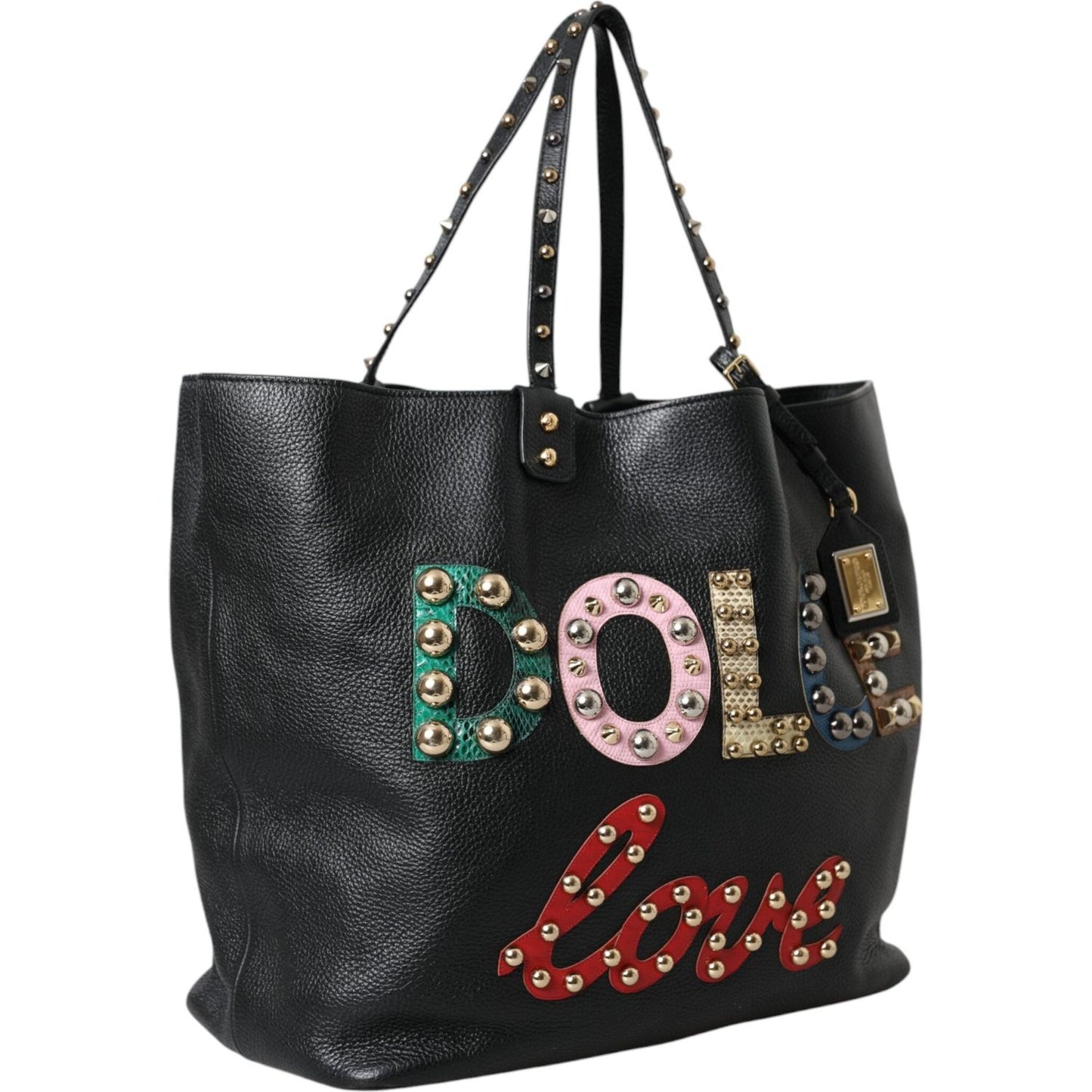 Black BEATRICE Leather Embellished Shopping Tote Bag