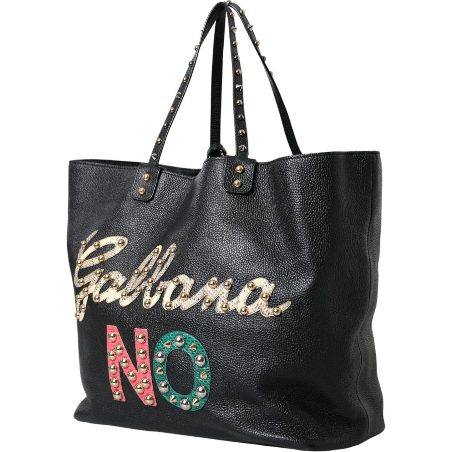 Black BEATRICE Leather Embellished Shopping Tote Bag