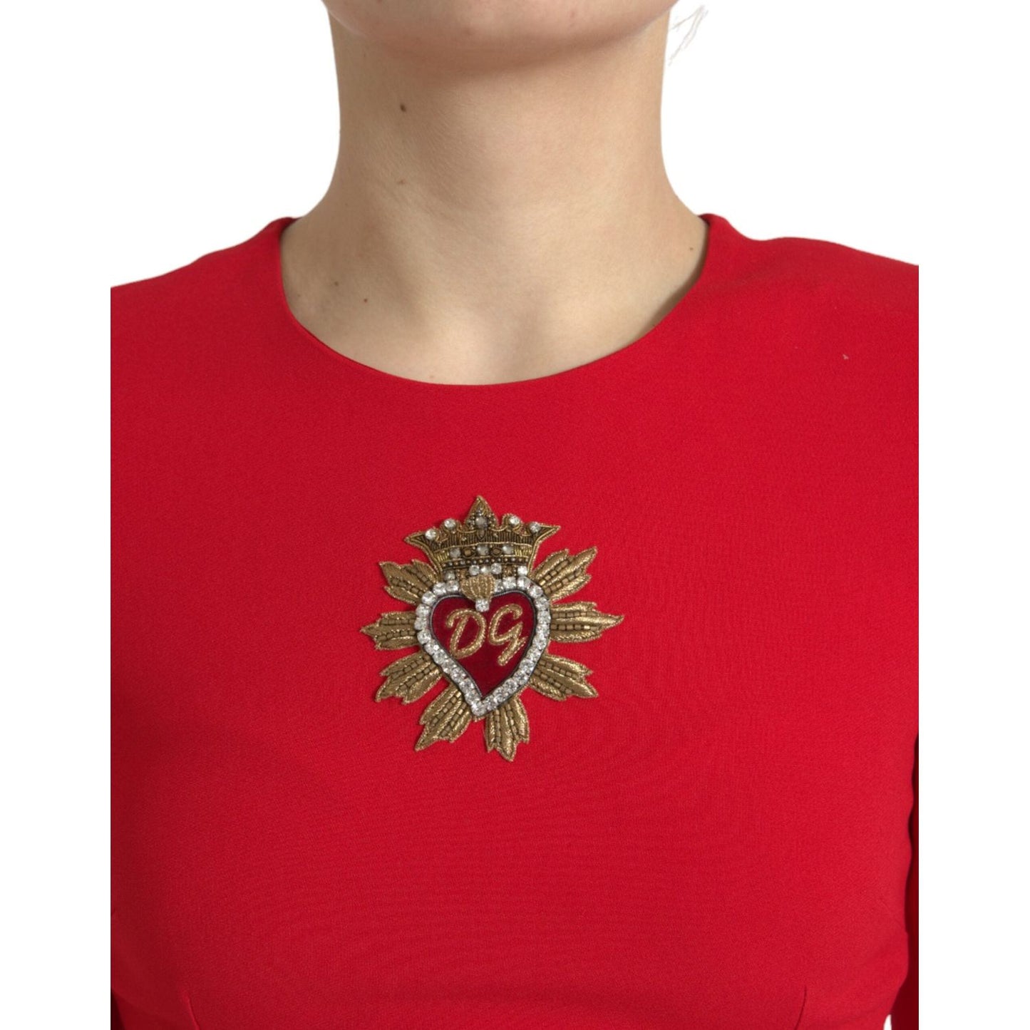 Dolce & Gabbana | Elegant Red Bodycon Mini Dress with Sacred Heart| McRichard Designer Brands   