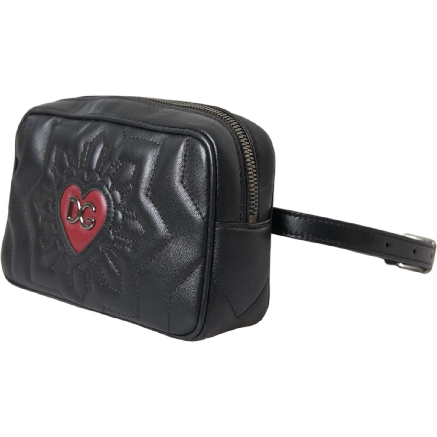 Black Leather Marsupio Quilting Love Belt Fanny Pack Bag
