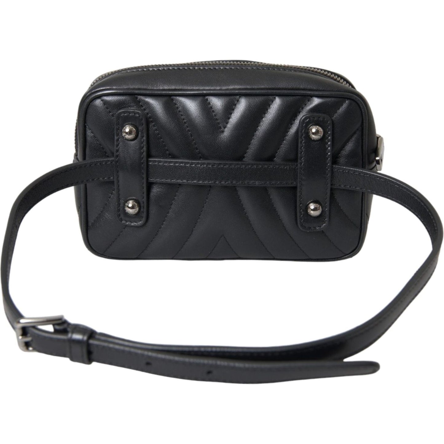 Black Leather Marsupio Quilting Love Belt Fanny Pack Bag