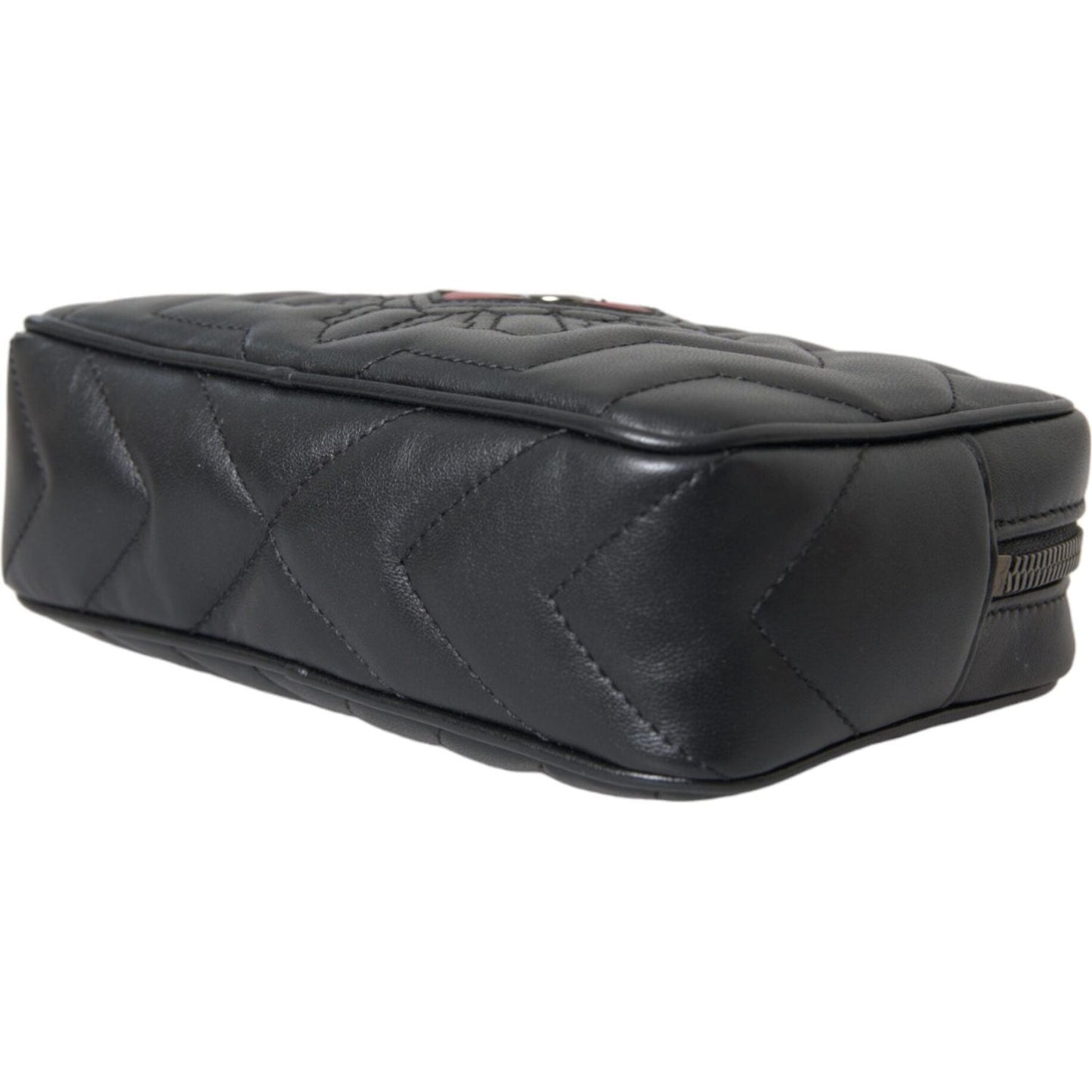 Black Leather Marsupio Quilting Love Belt Fanny Pack Bag