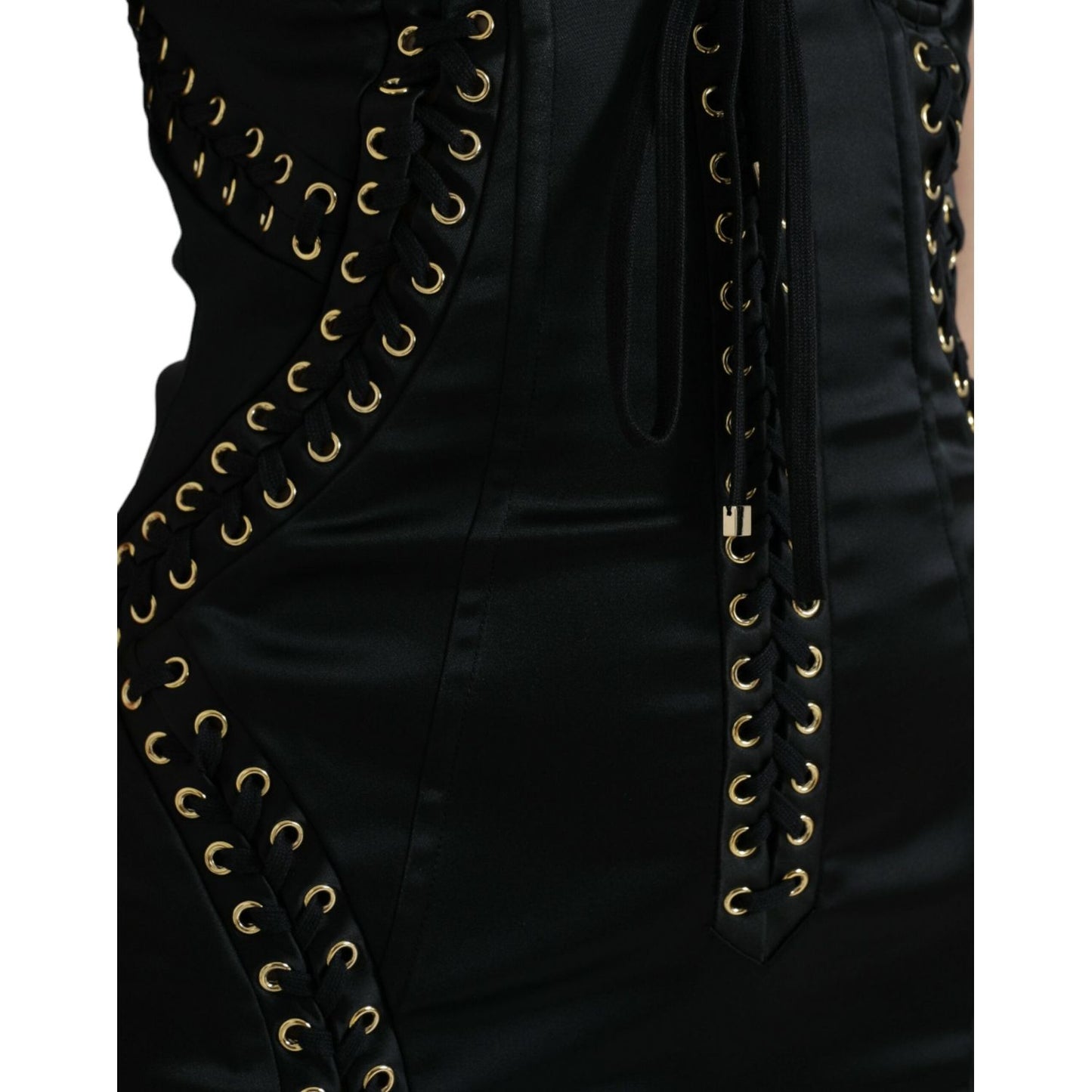 Dolce & Gabbana Elegant Black Lace-Up Midi Bodycon Dress elegant-black-lace-up-midi-bodycon-dress