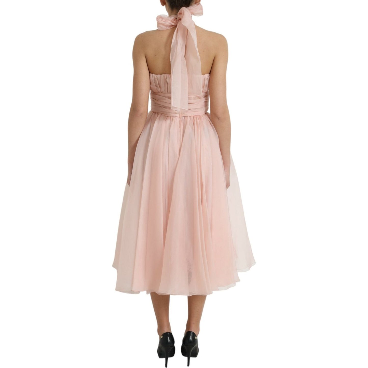 Dolce & Gabbana | Elegant Silk Chiffon Halter Midi Dress| McRichard Designer Brands   
