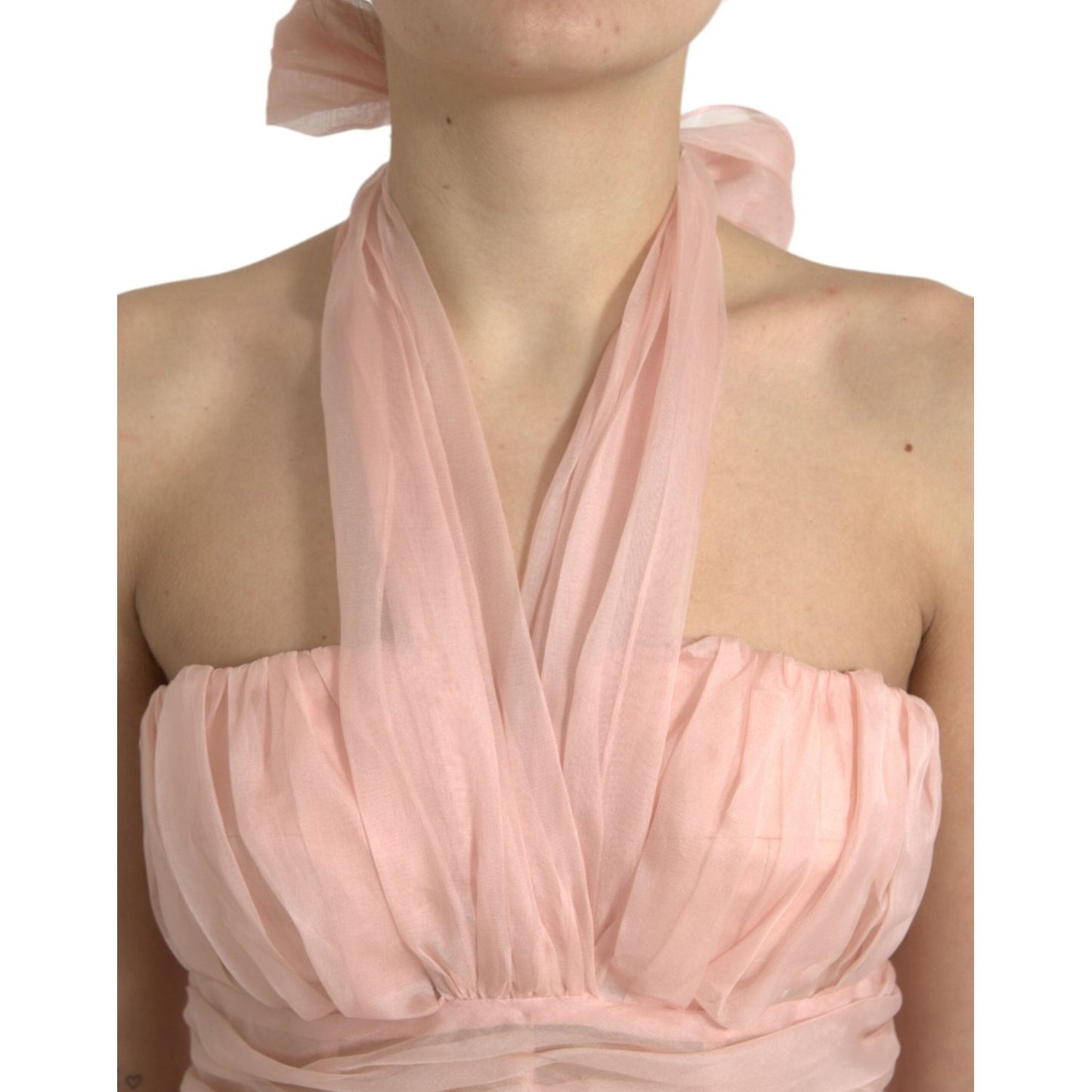 Dolce & Gabbana | Elegant Silk Chiffon Halter Midi Dress| McRichard Designer Brands   