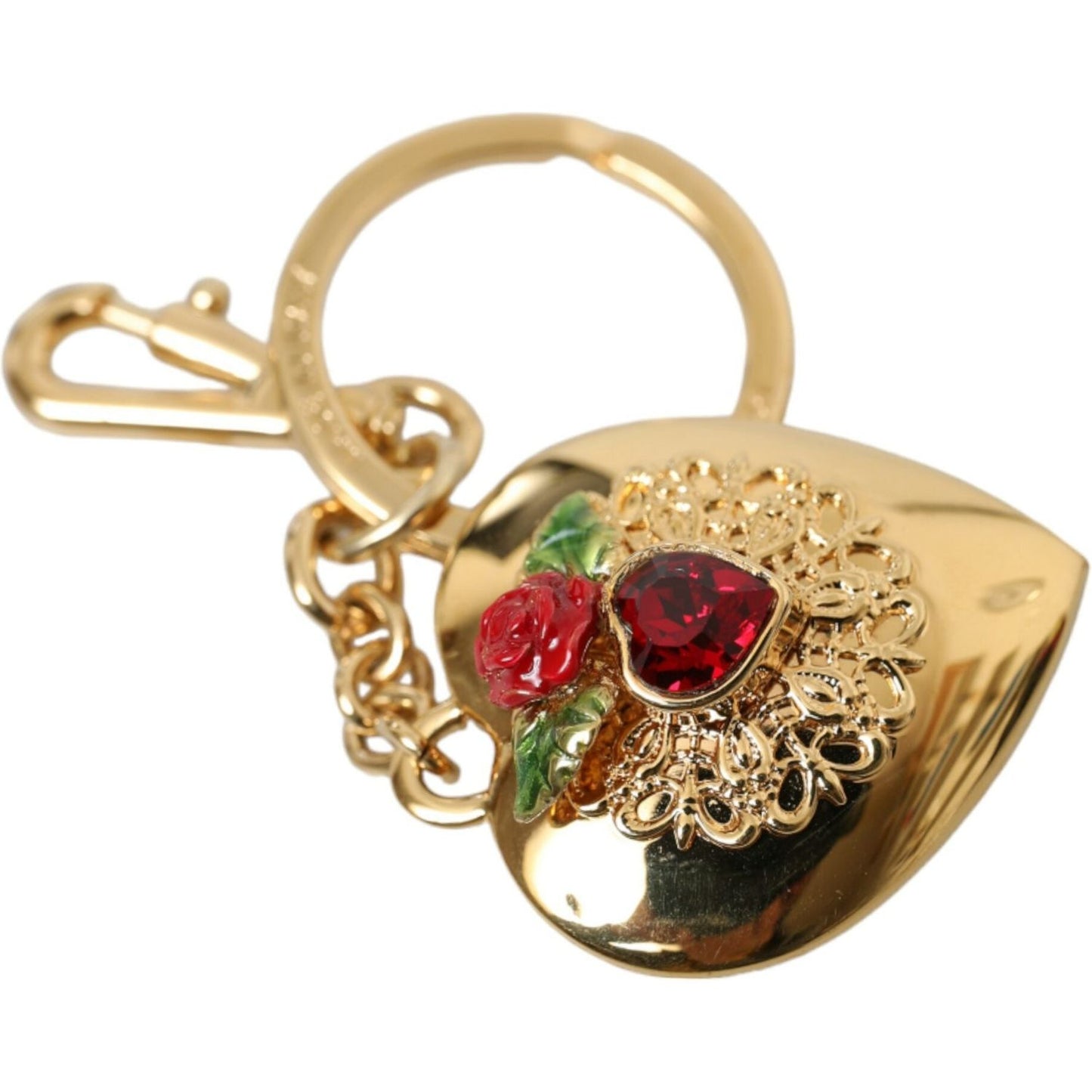 Dolce & Gabbana Metallic Gold Brass Heart Floral Pendant Keychain Keyring metallic-gold-brass-heart-floral-pendant-keychain-keyring