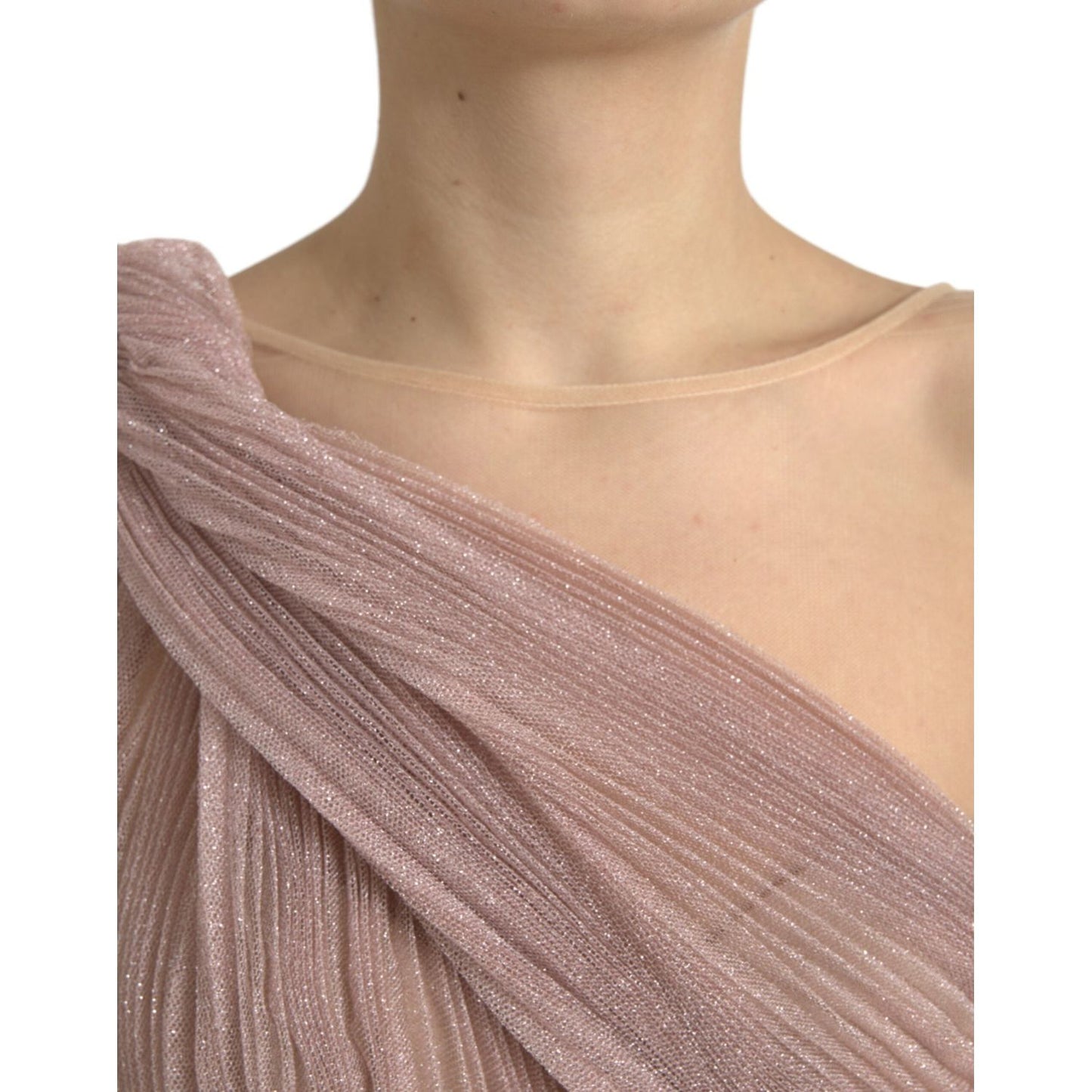 Dolce & Gabbana Lilac One-Shoulder Pleated Designer Dress lilac-one-shoulder-pleated-designer-dress