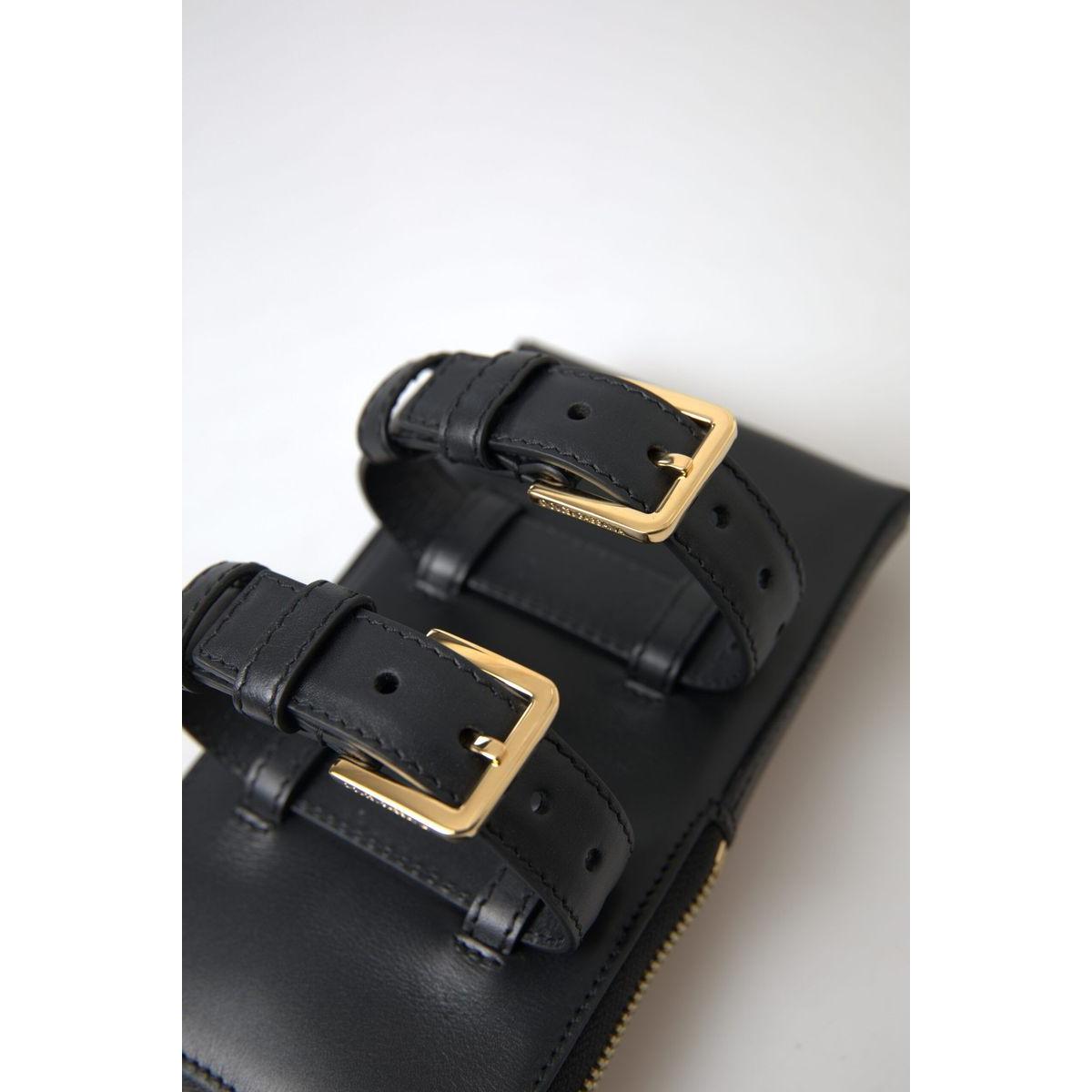 Dolce & Gabbana Elegant Leather Wristlet Clutch black-leather-men-purse-double-belt-strap-bracelet-bag