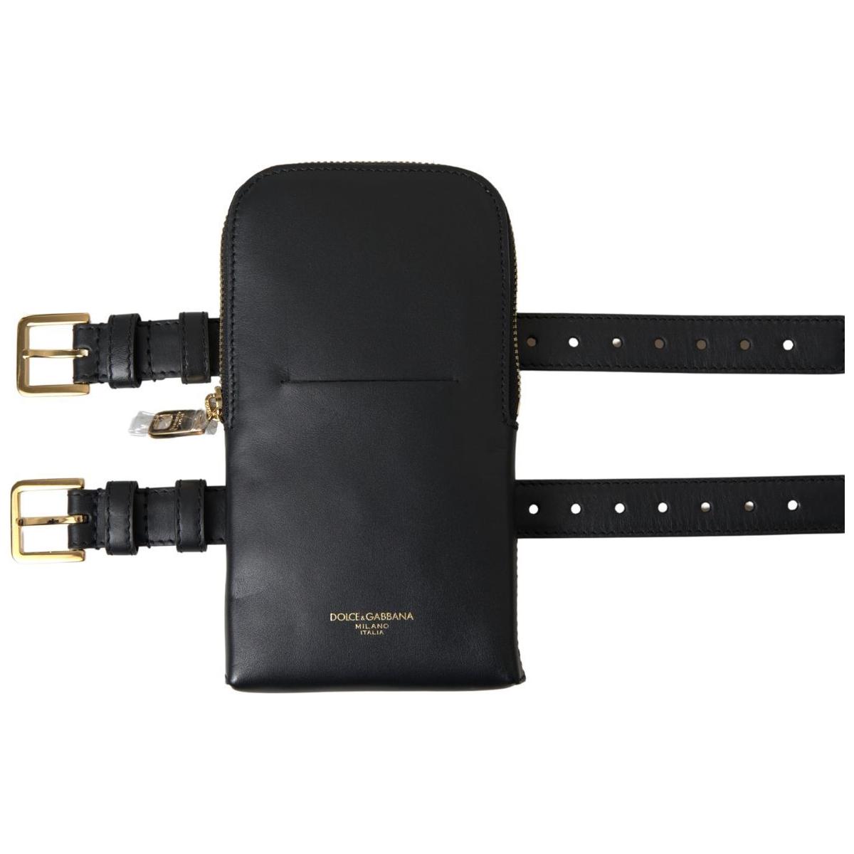 Dolce & Gabbana Elegant Leather Wristlet Clutch black-leather-men-purse-double-belt-strap-bracelet-bag