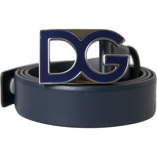 Dolce & Gabbana Blue Leather Metal Logo Buckle Belt Men blue-leather-metal-logo-buckle-belt-men