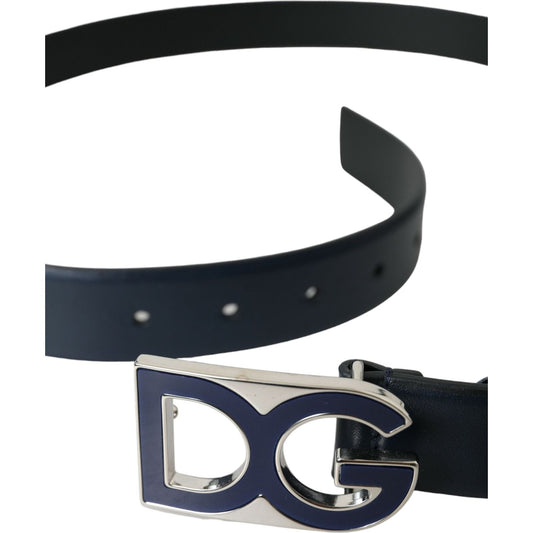 Dolce & Gabbana | Blue Leather Metal Logo Buckle Belt Men| McRichard Designer Brands   