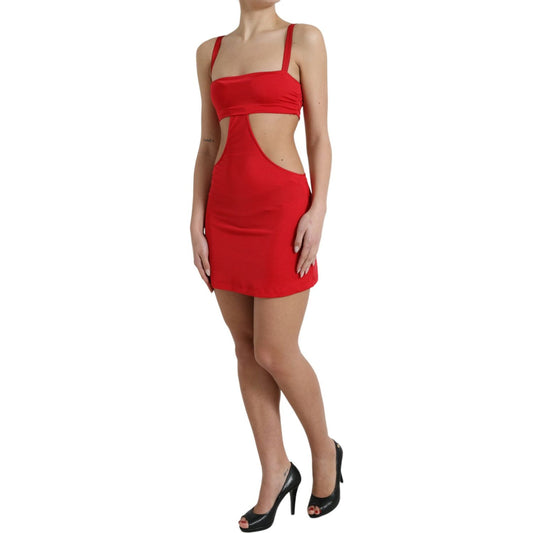 Dolce & Gabbana Exquisite Red Cut Out Bodycon Mini Dress red-cutout-nylon-sheath-sleeveless-mini-dress