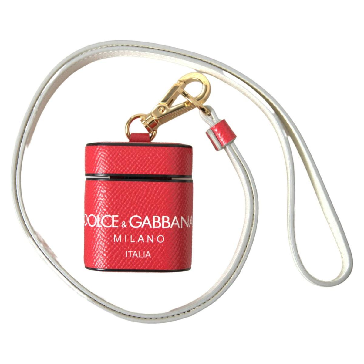 Dolce & Gabbana Elegant Red Calf Leather Airpods Case red-leather-gold-tone-metal-logo-print-strap-airpods-case 465A4822-scaled-bc3fc287-b6b.jpg