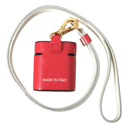 Dolce & Gabbana Elegant Red Calf Leather Airpods Case red-leather-gold-tone-metal-logo-print-strap-airpods-case 465A4823-scaled-6c3a2653-ebb.jpg