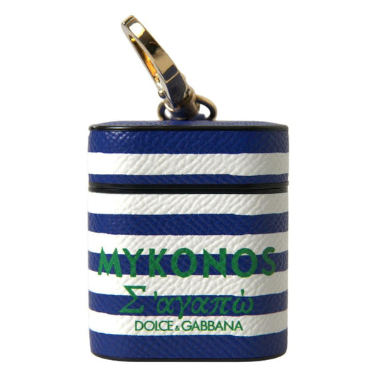 Dolce & Gabbana Chic Blue Striped Leather Airpods Case blue-stripe-dauphine-leather-logo-print-strap-airpod-case 465A4846-scaled-7d5a23a3-c11.jpg